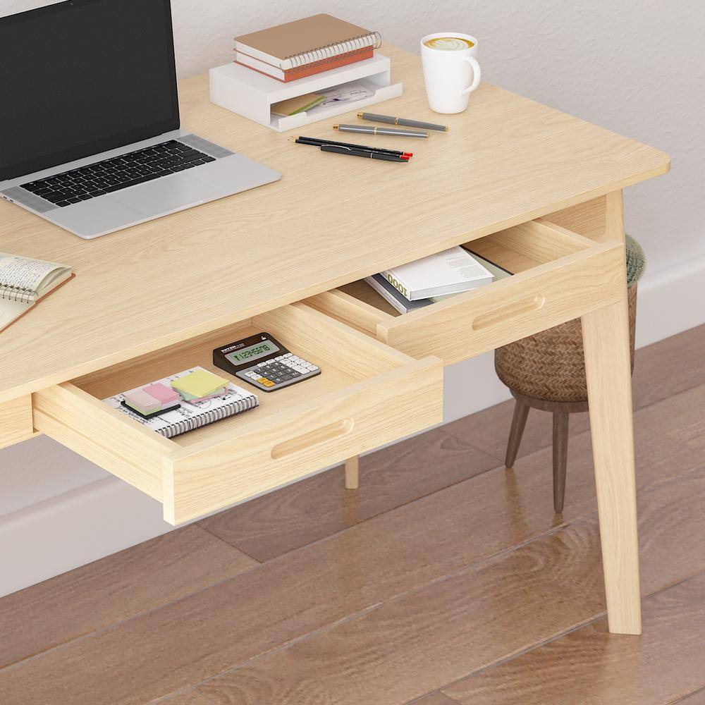 FUFUGAGA 47.2 in. W-21.7 in D-29.5 in. H Rectangular Light Wood Color MDF Computer Desk with 2-Drawers DRF-WFKF210013-03