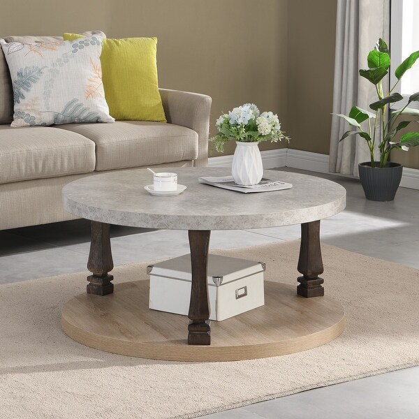 MidCentury 2Tier Round Coffee Table with Storage Shelf