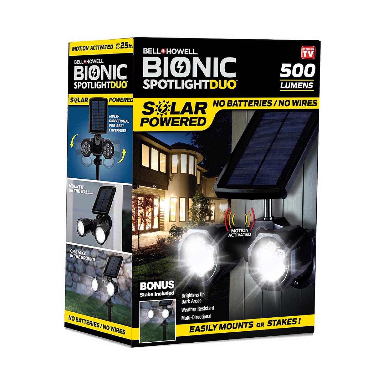 Bell and Howell Bionic Spotlight Duo Motion-Sensing Solar Powered LED Black Spotlight