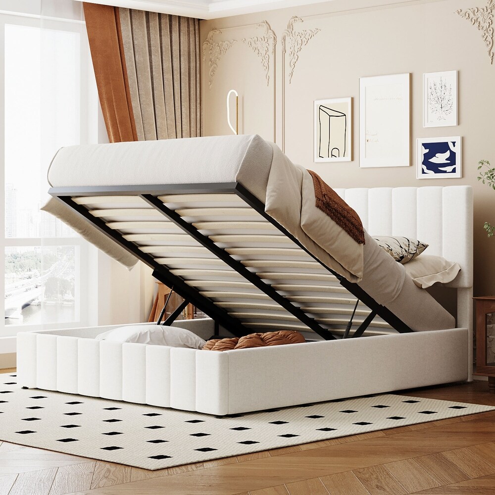 Upholstered Platform bed with a Hydraulic Storage System