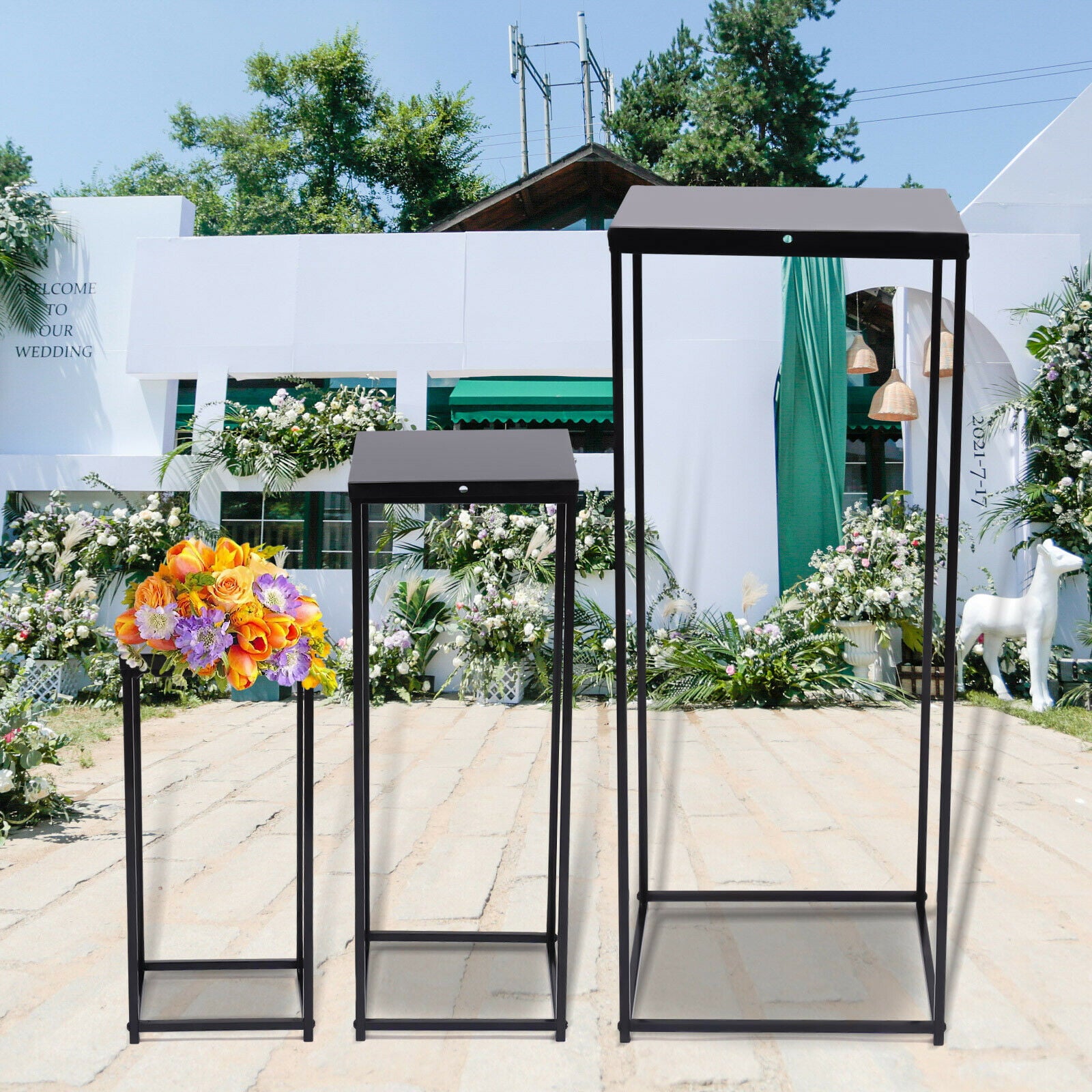 3* Metal Stand Square Metal Flower Rack Vase Column Stand Wedding Centerpiece Metal Plant Stands Flower Pot Rack Tall Pedestal Square Plant Stands Display Rack for Indoor Outdoor Garden Decoration