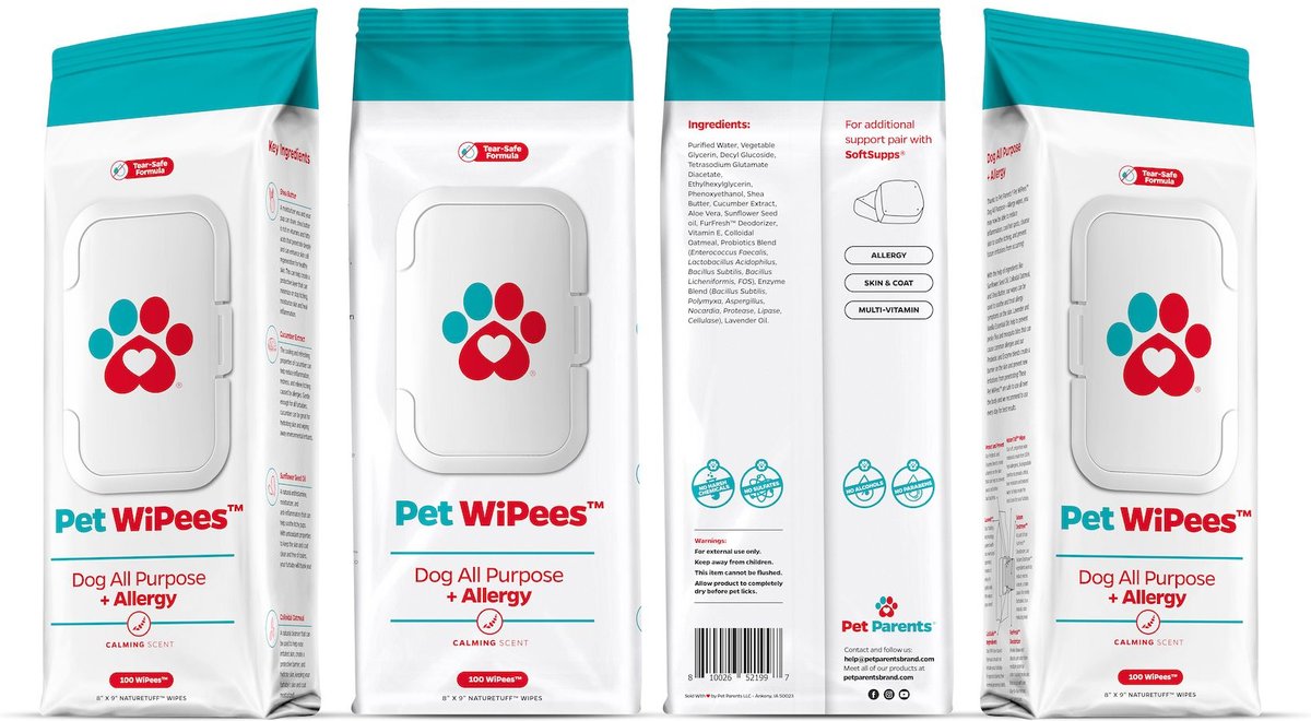 Pet Parents Pet WiPees Dog All Purpose Allergy Dog Wipes， 100 count