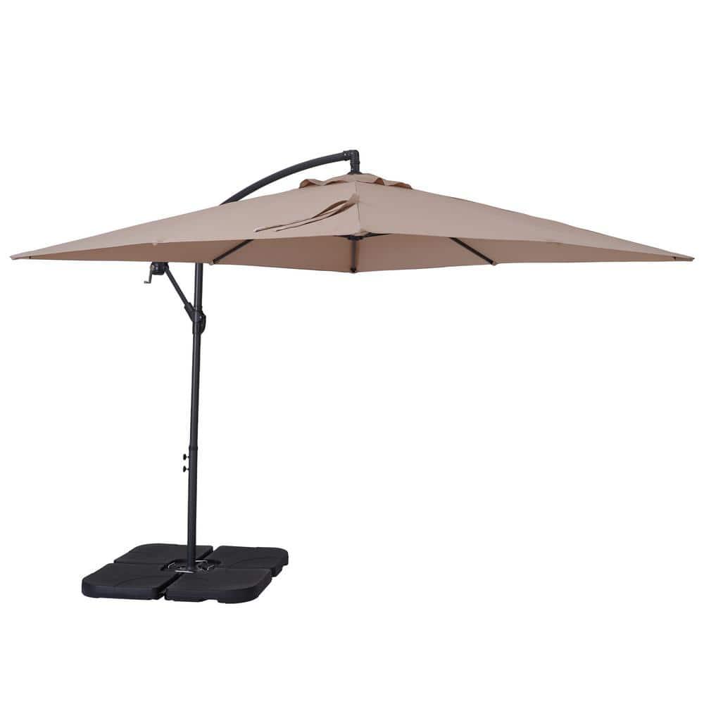 CASAINC 85 ft Square Outdoor Market Cantilever Patio Umbrella in Beige with Crank and Base