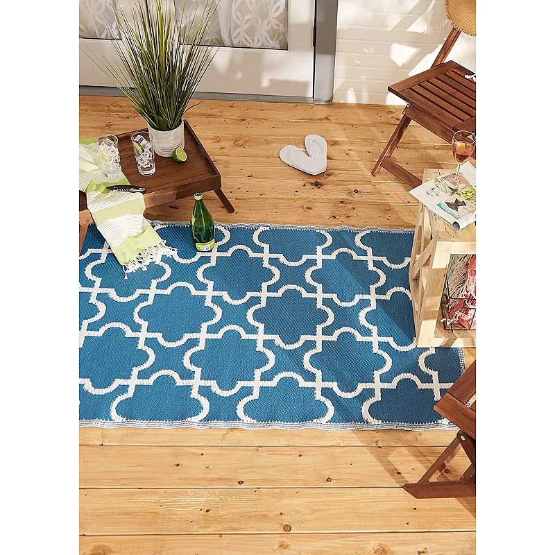 DII Design Imports Indoor Outdoor 3 x 6 Foot Reversible Lattice Woven Rug， Blue