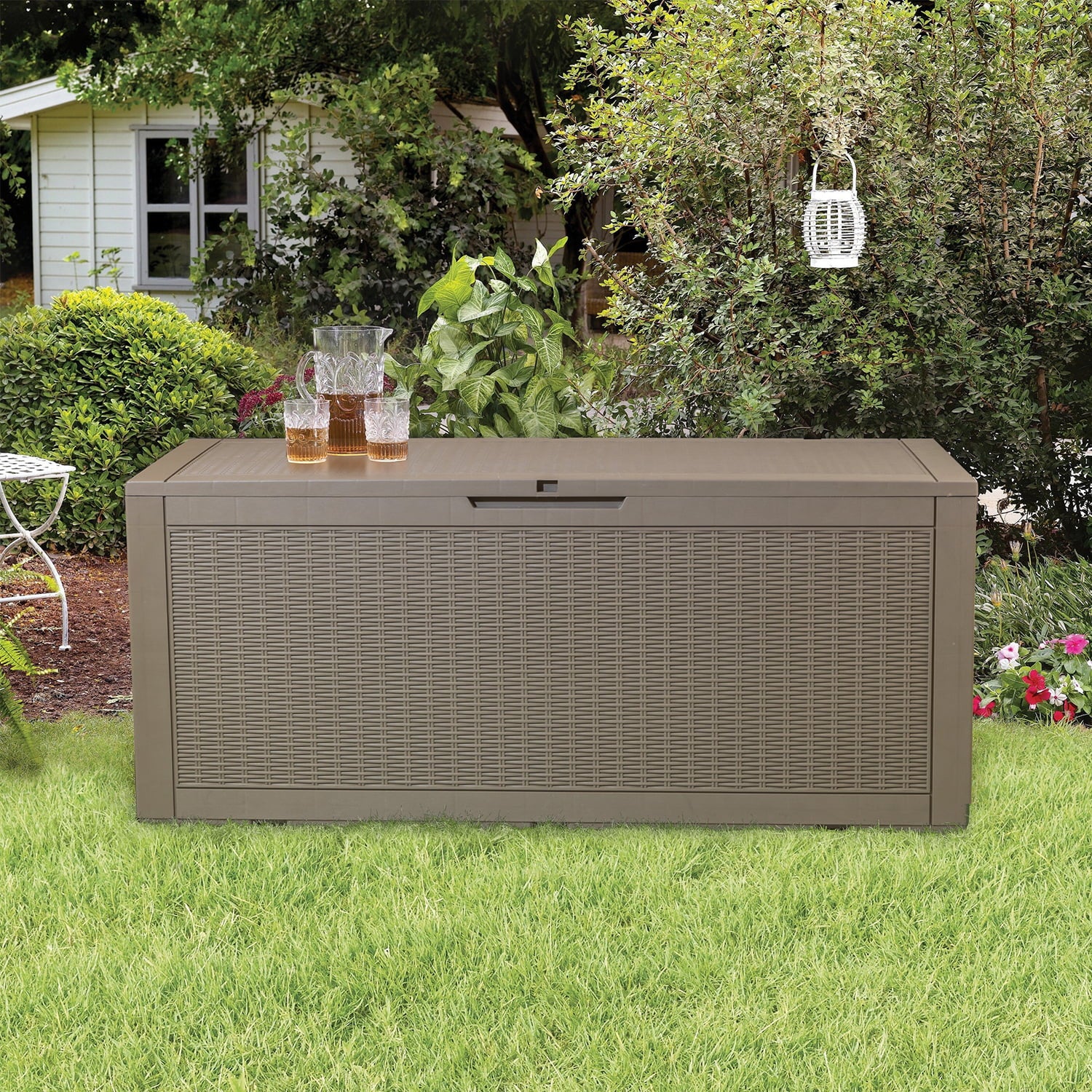 Devoko 100 Gallon Outdoor Box Deck Plastic Resin Storage Box, Brown