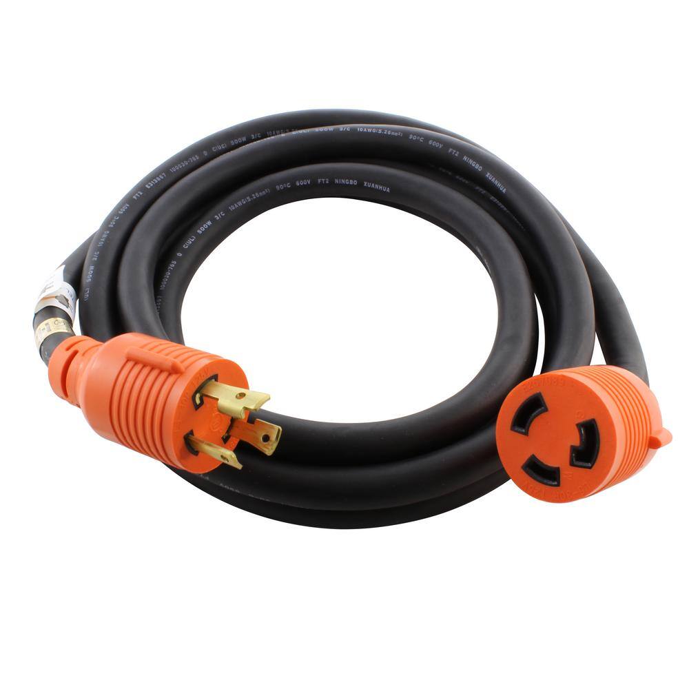 AC WORKS 10 ft. SOOW 103 3-Prong NEMA L5-30 125-Volt 30 Amp Generator Rubber Extension Cord L530PR-010D