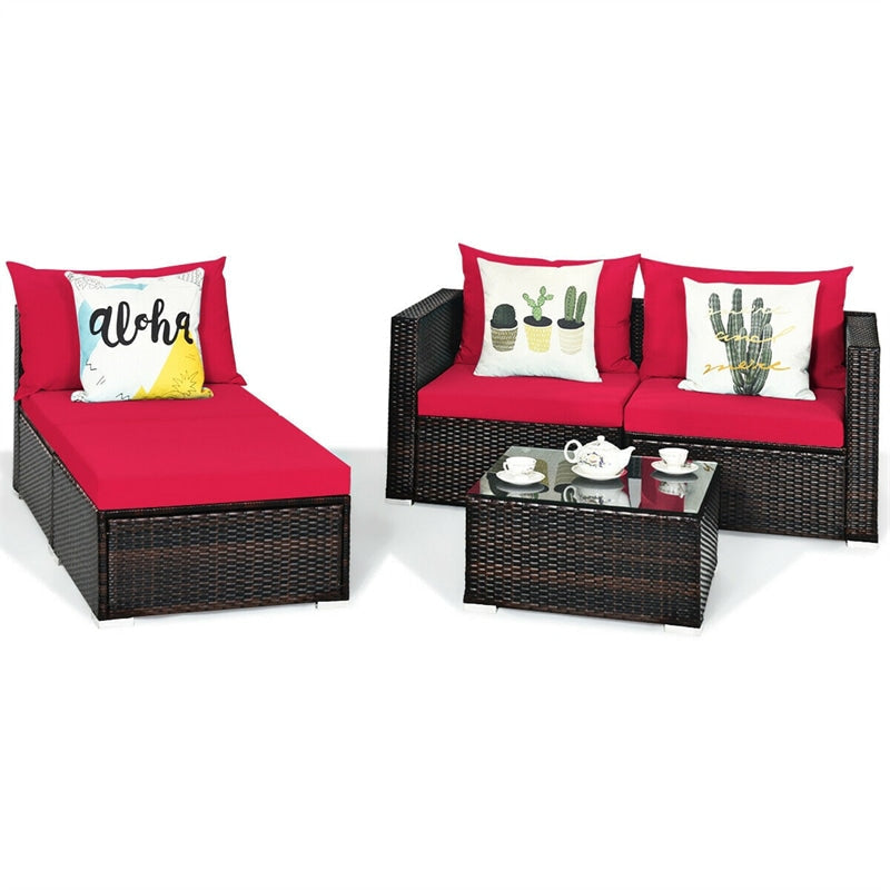 Canada Only - 5 Pcs Rattan Patio Sectional Furniture Set with Cushions & Coffee Table