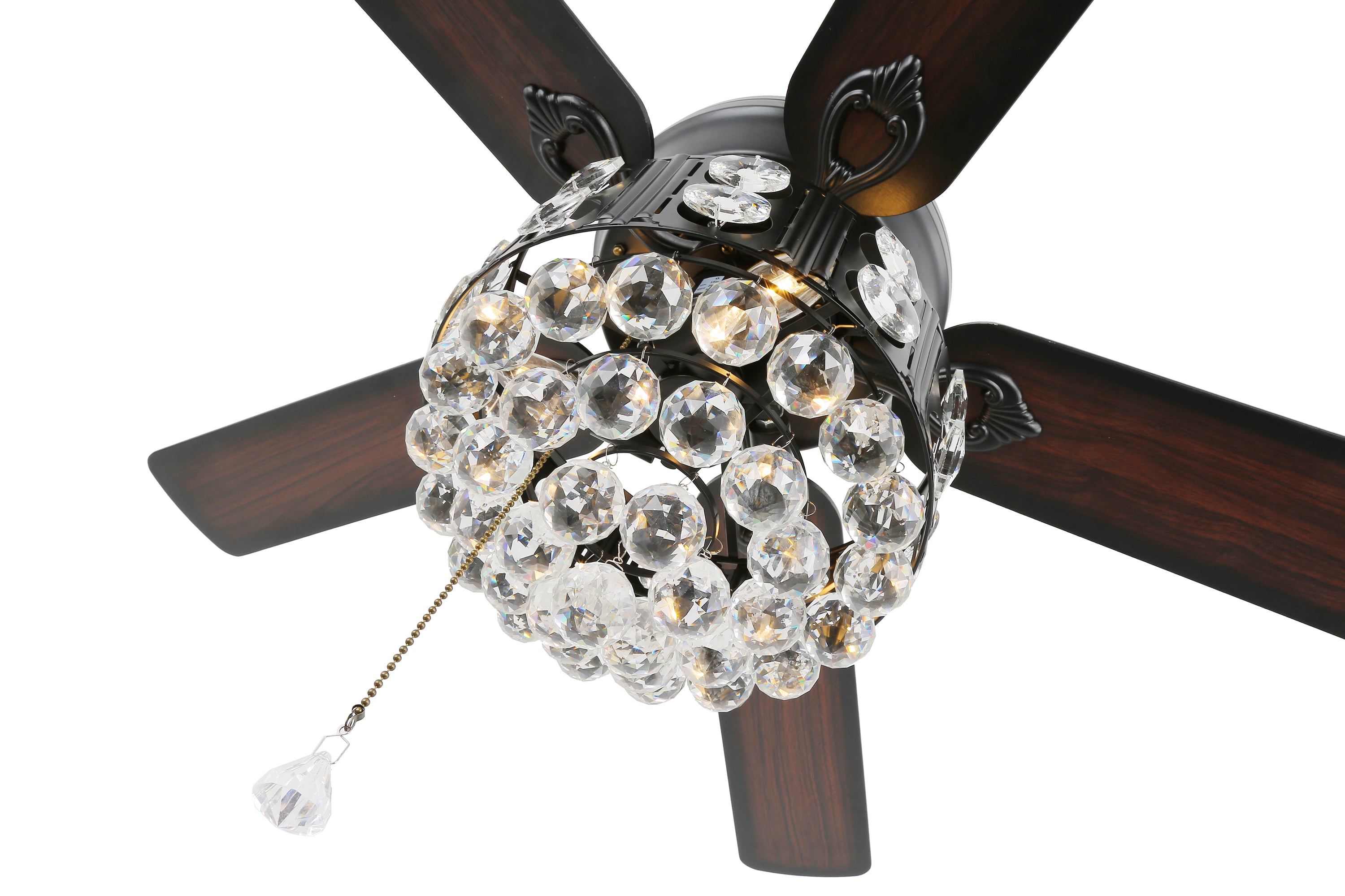 Oaks Aura 52 Inch 5-Blade Crystal Reversible Ceiling Fan with Pull Chain and Remote Control 3-Speed