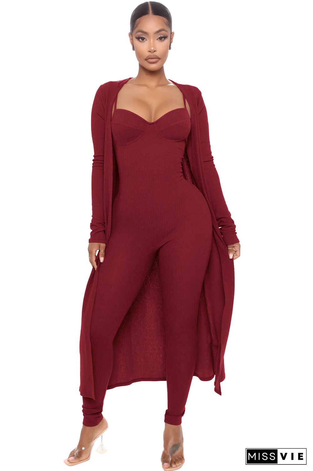 Open Stitch Outwear and Spaghetti Jumpsuits Sexy Outfits