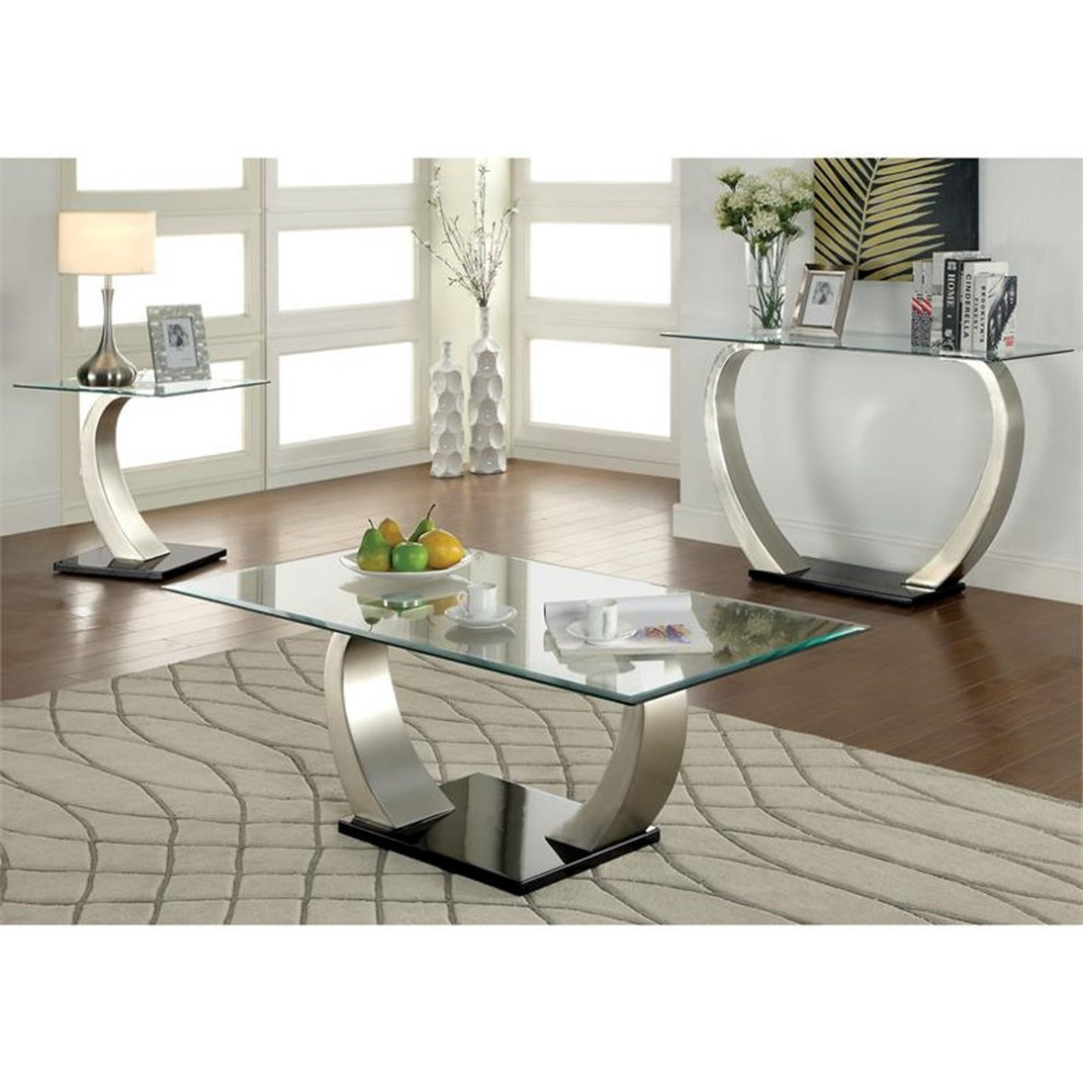 Navarre 2 Piece Black Glass Stainless Steel Console Table and Coffee Table Set   Contemporary   Coffee Table Sets   by Homesquare  Houzz