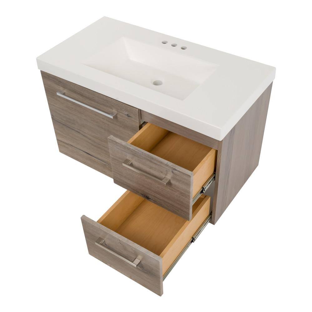 Domani Larissa 37 in. W x 19 in. D Wall Hung Bath Vanity in White Washed Oak with Cultured Marble Vanity Top in White with Sink LR36P2-WO