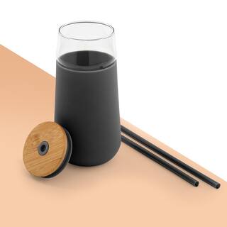 JoyJolt Glass Tumbler Straws and Silicone Sleeve - Black JG10283