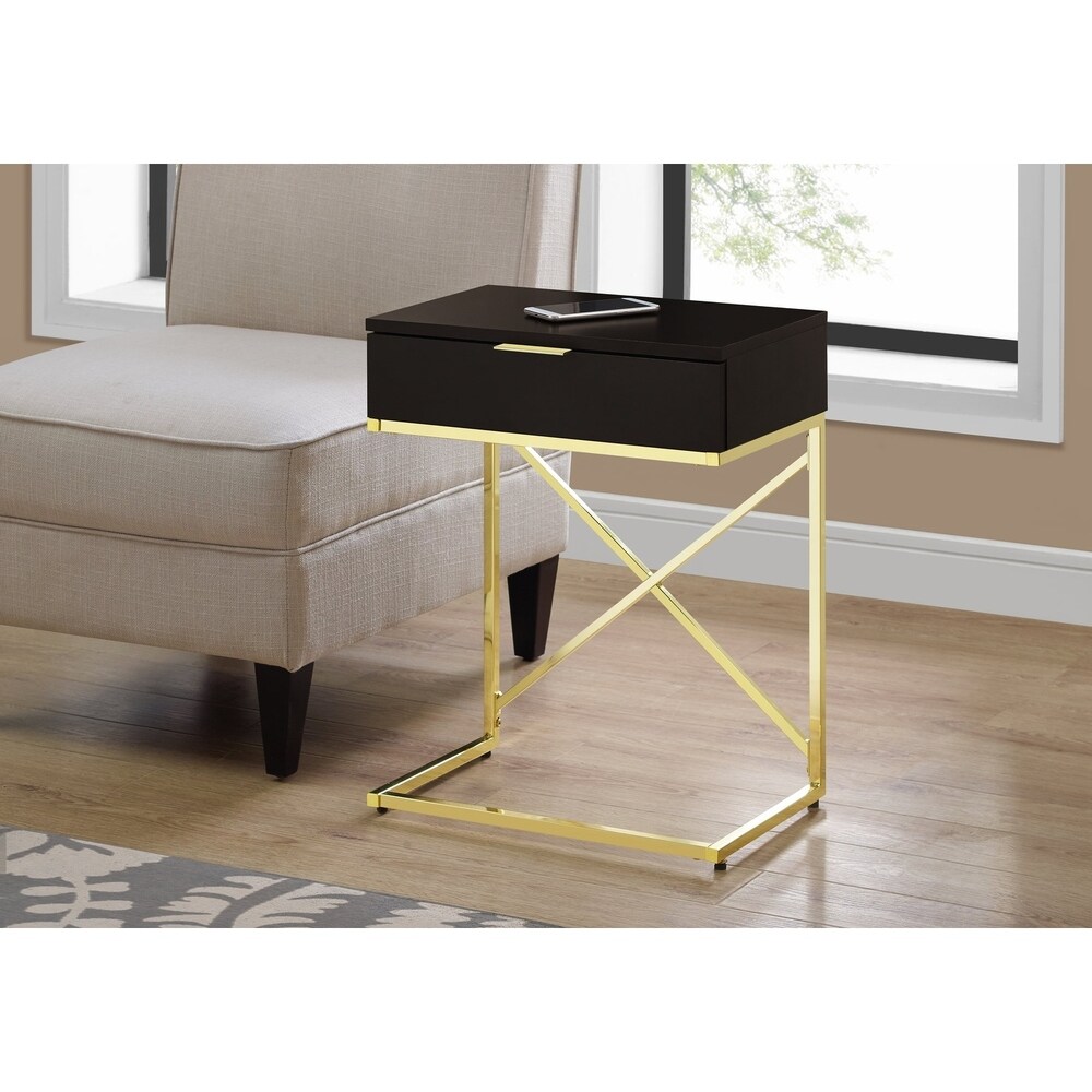 Accent Table  Side  End  Nightstand  Lamp  Storage Drawer  Living Room  Bedroom  Metal  Laminate  Chrome  Contemporary