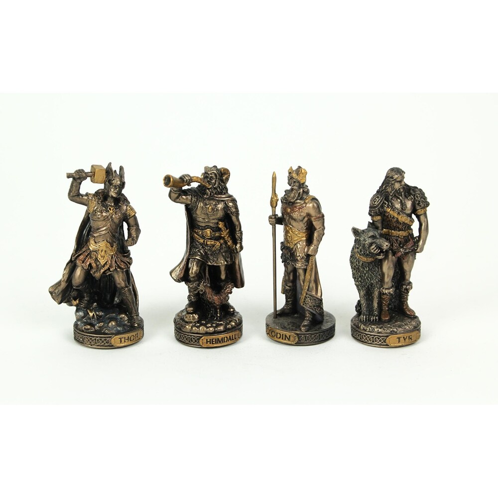 Bronze Finished 12 Piece Norse Gods And Goddesses Miniature Statue Set   3.25 X 1.25 X 1.25 inches