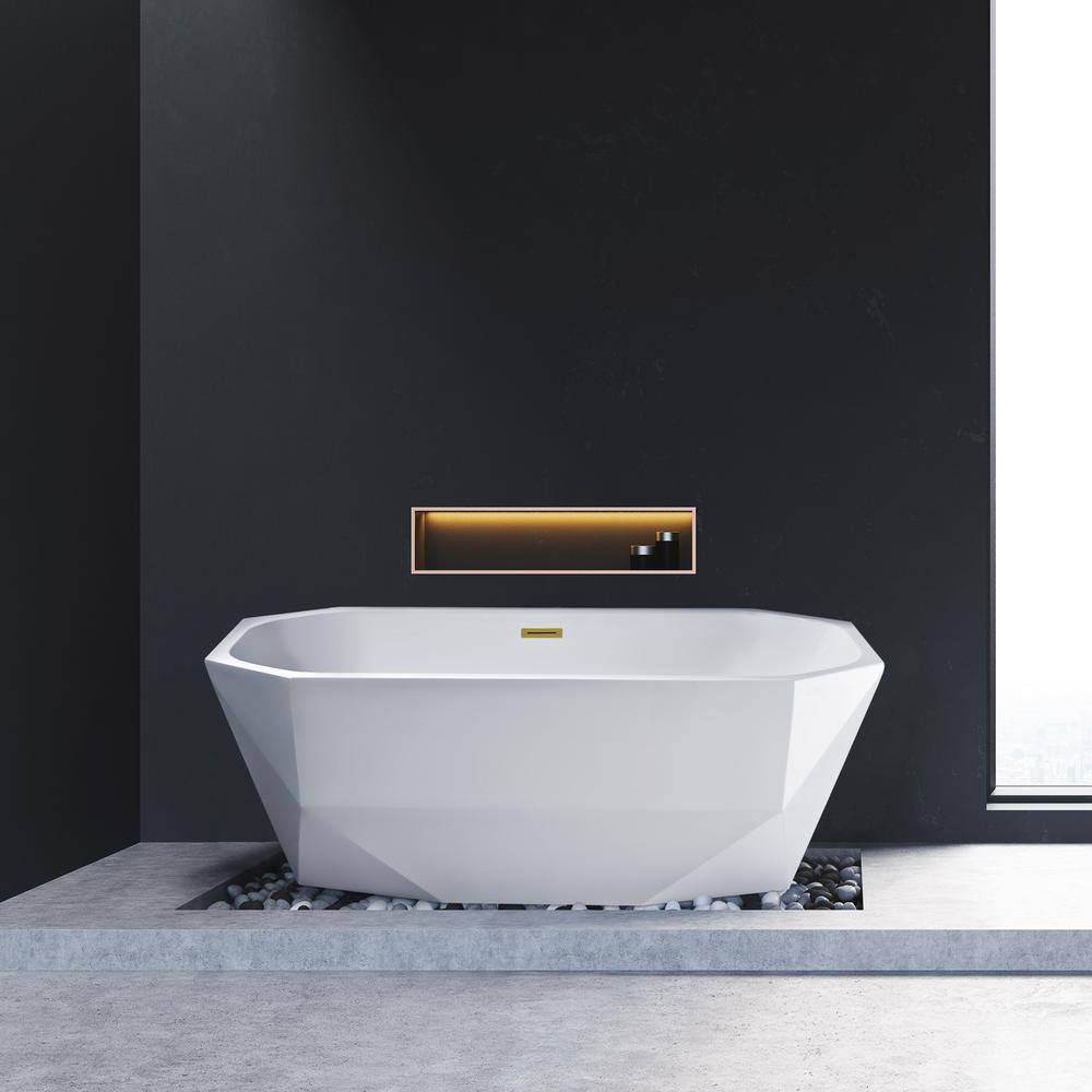 Streamline 67 in. Acrylic Flatbottom Non-Whirlpool Bathtub in Glossy White with Brushed Gold Drain and Overflow Cover N622BGL