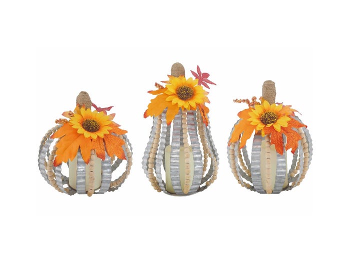 Four Seasons STEADY HOME™ Battery Operated LED Metal Pumpkin Lantern with timer - 3 Assorted - 8.85