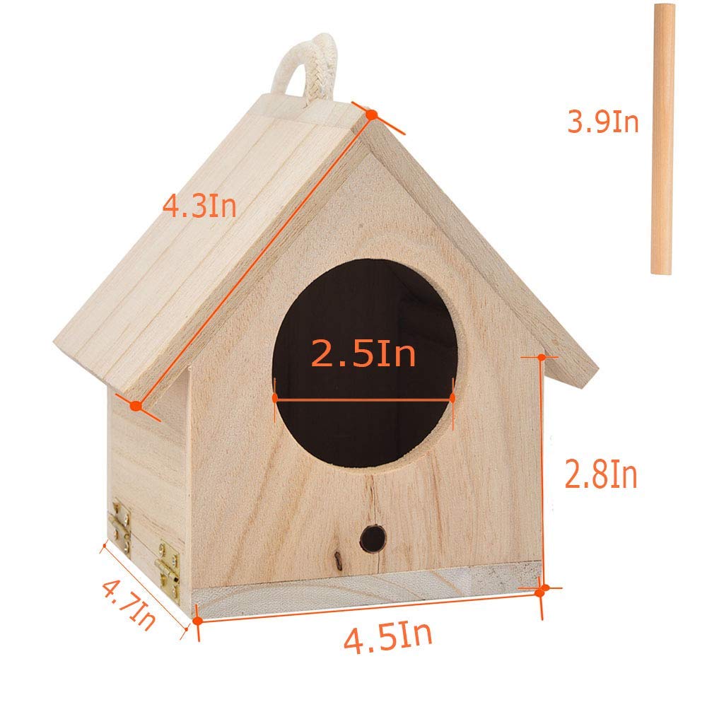 ISHANTECH Wooden Bird House， Hanging Birdhouse for Outside， Garden Patio Decorative Nest Box Bird House