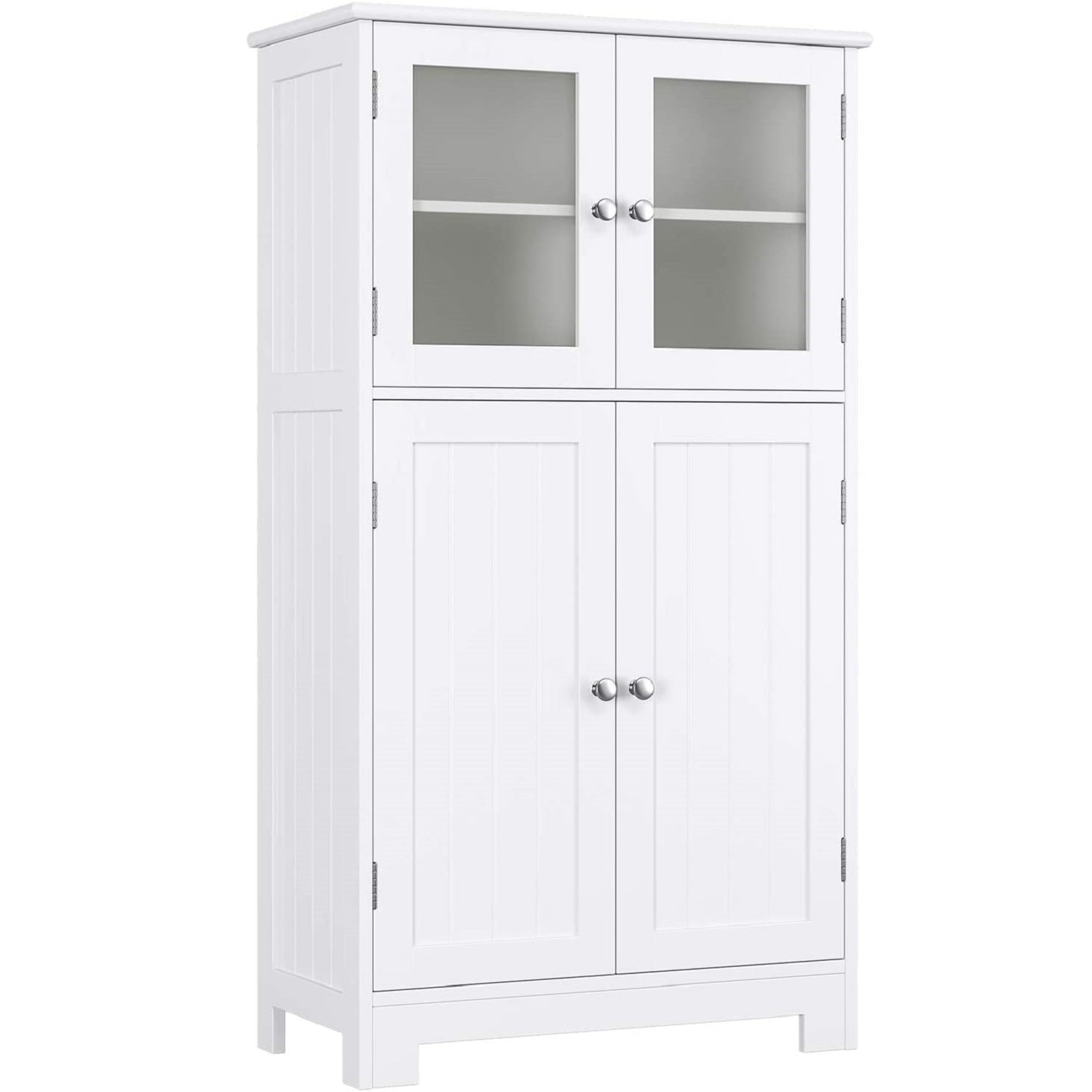 Homfa Bathroom Storage Cabinet, Floor White Wooden Linen Cabinet with Shelves and Doors, Kitchen Cupboard