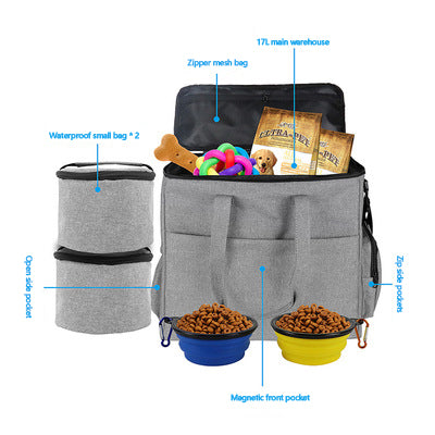 IandI PET Travel Tote Organizer Bag for PET Supplies - Airline Approved Carrier/Good for Camping， Hiking， Walking， and/OR Road and Beach Trips