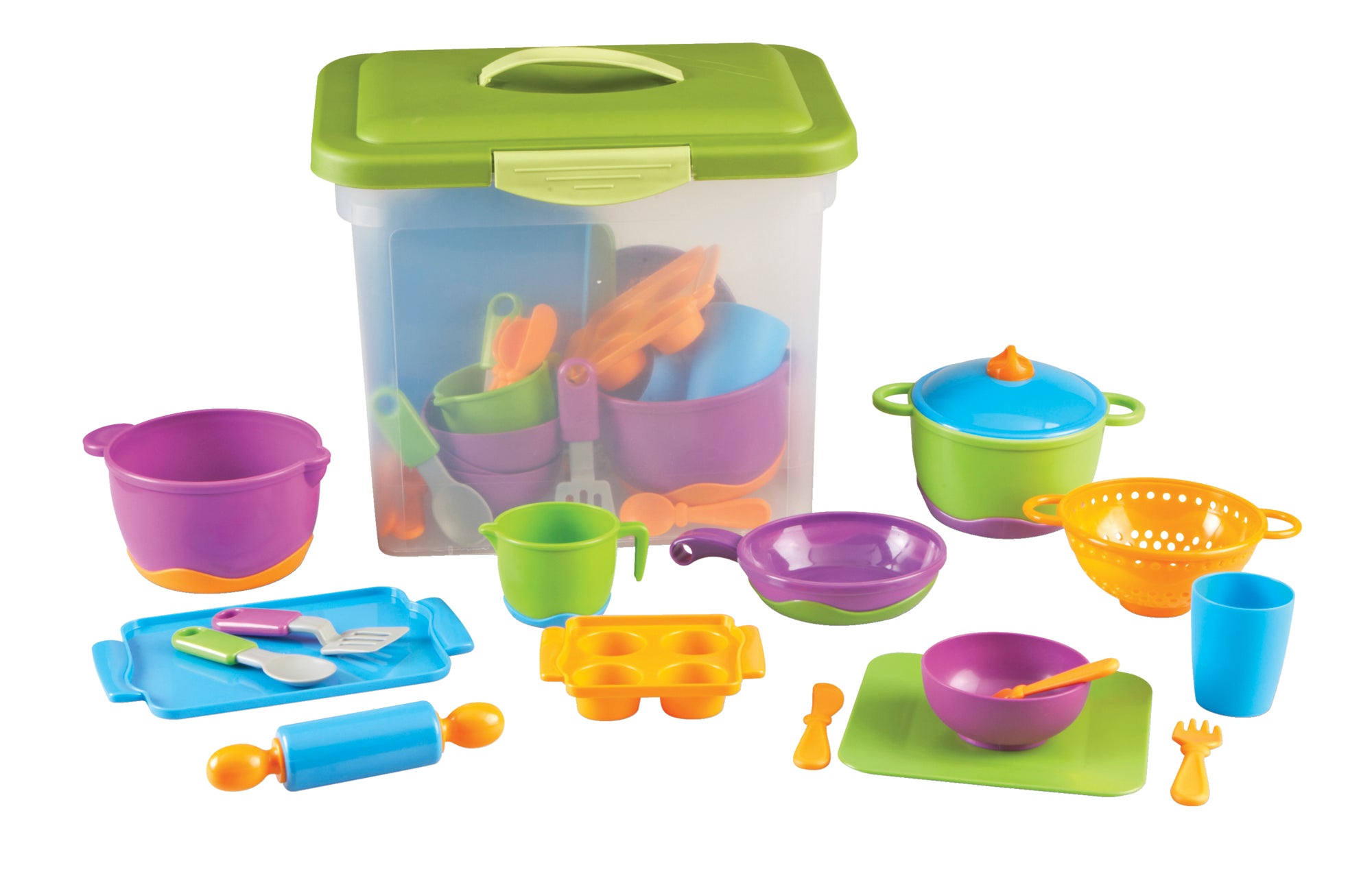 Learning Resources 44 Piece New Sprouts Classroom Kitchen Play Cooking Set, Multi-color