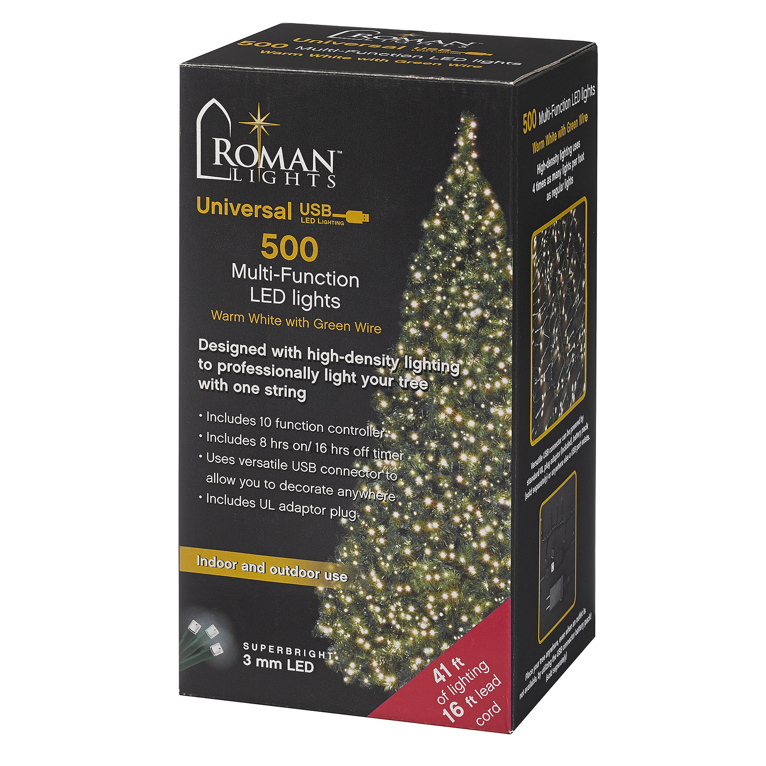 Roman LED Clear/Warm White 500 ct String Christmas Lights 41 ft.