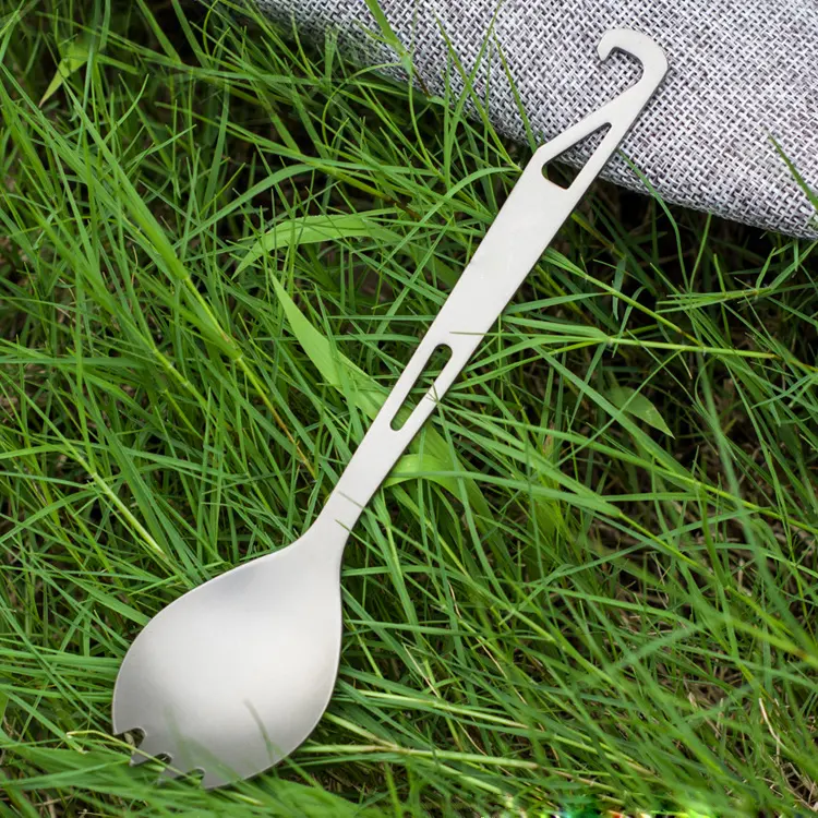 Portable Ultralight Camping Hiking Tableware Titanium Spoon Opener And Fork 3 In 1 Titanium Spoon