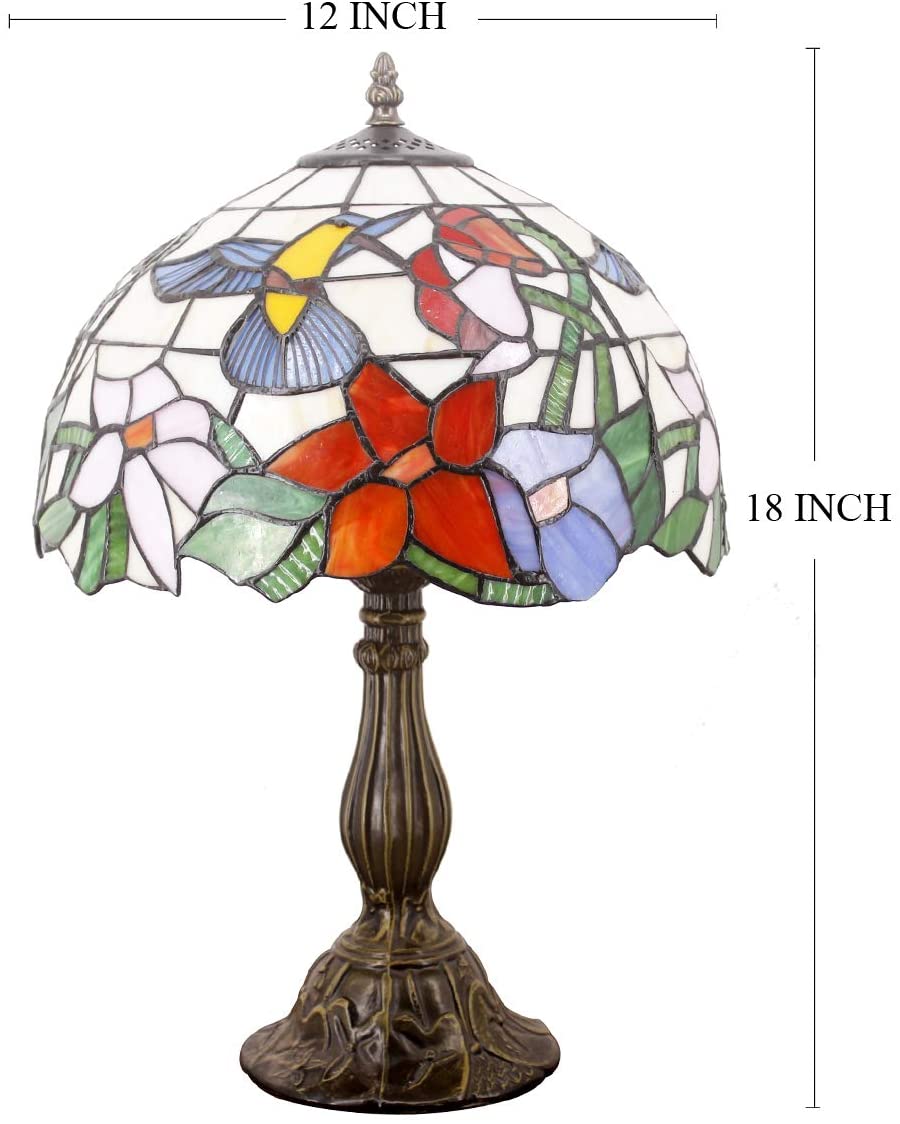 SHADY Tiffany Lamp Stained Glass Lamp Hummingbird Style Bedside Table Lamp Desk Reading Light 12X12X18 Inches Decor Bedroom Living Room Home Office S101 Series