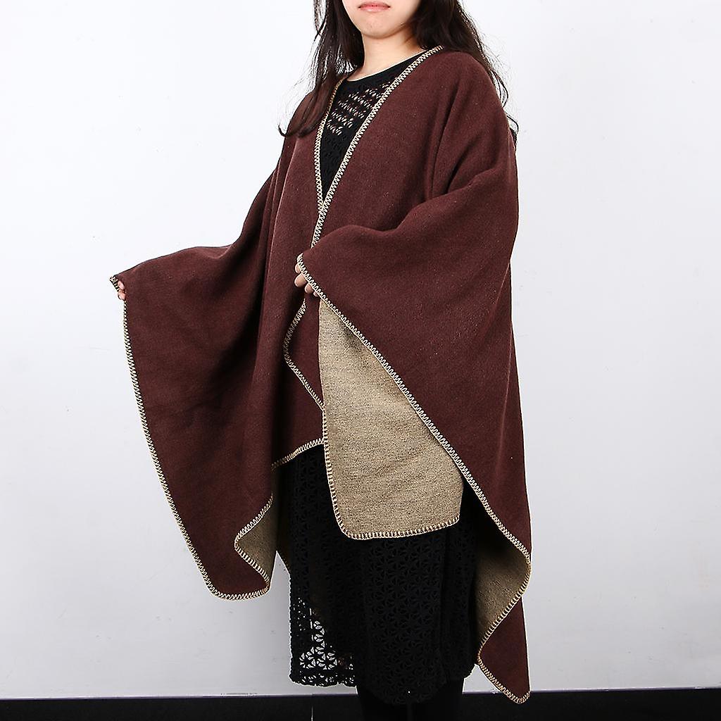 Womens Oversized Poncho Thick Cape Blanket Shawl Scarf Wrap - Brown， 130 X 155cm