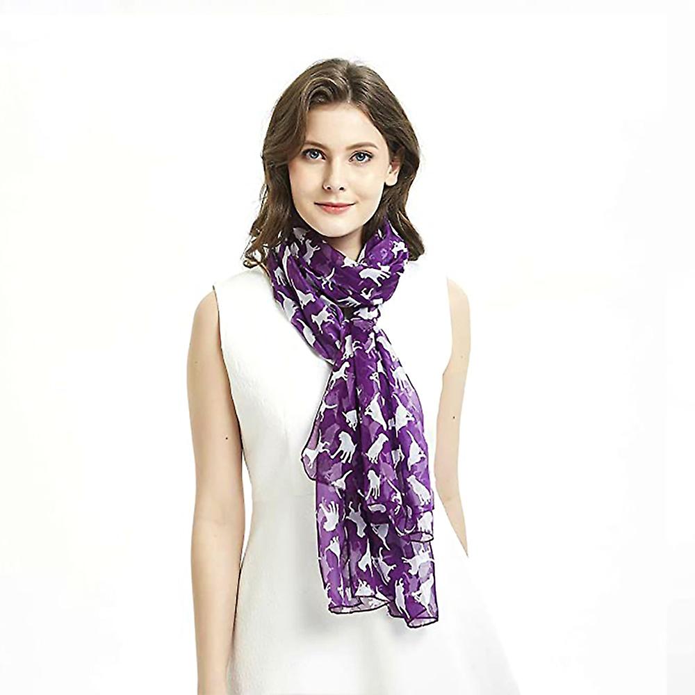 White Dog Purple Scarfs For Women Lightweight Dogs Print Shawl Head Wraps