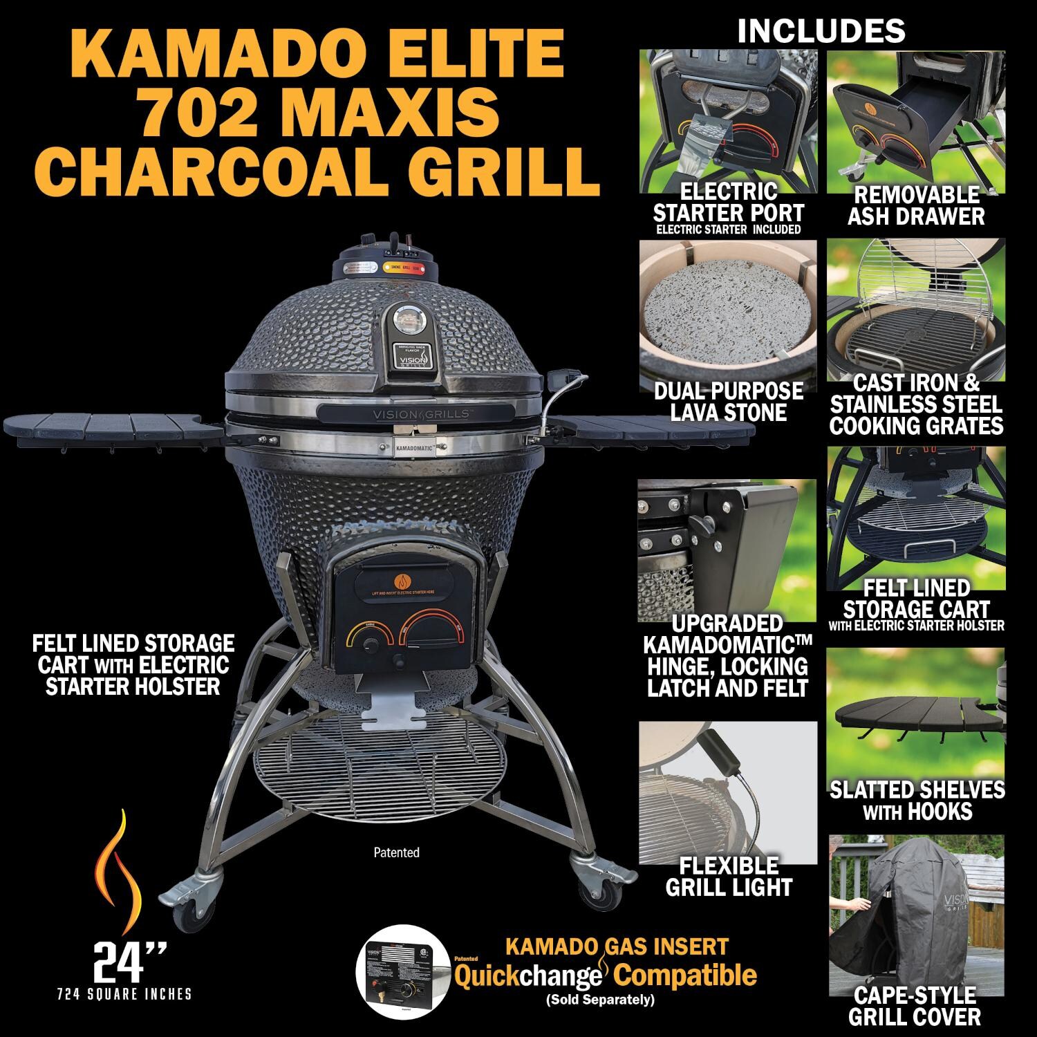 Vision Elite Series XD702 Maxis 22-Inch Kamado Grill