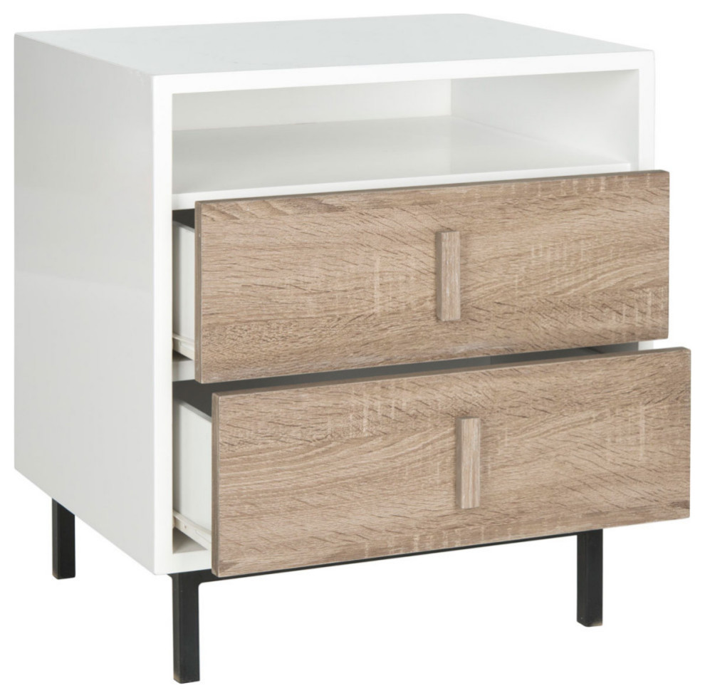 Francy Mid Century Scandinavian Lacquer Two Drawer Cabinet White/ Oak/ Black   Modern   Accent Chests And Cabinets   by Virgil Stanis Design  Houzz