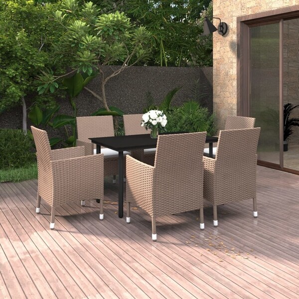 vidaXL Patio Dining Set Outdoor Table and Chair Set Poly Rattan and Glass