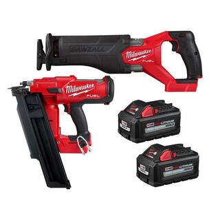 MW M18 FUEL GEN-2 18V Lithium-Ion Brushless Cordless SAWZALL w3-12 in. 21-Degree Framing Nailer Two 6Ah HO Batteries 2821-20-2744-20-48-11-1862