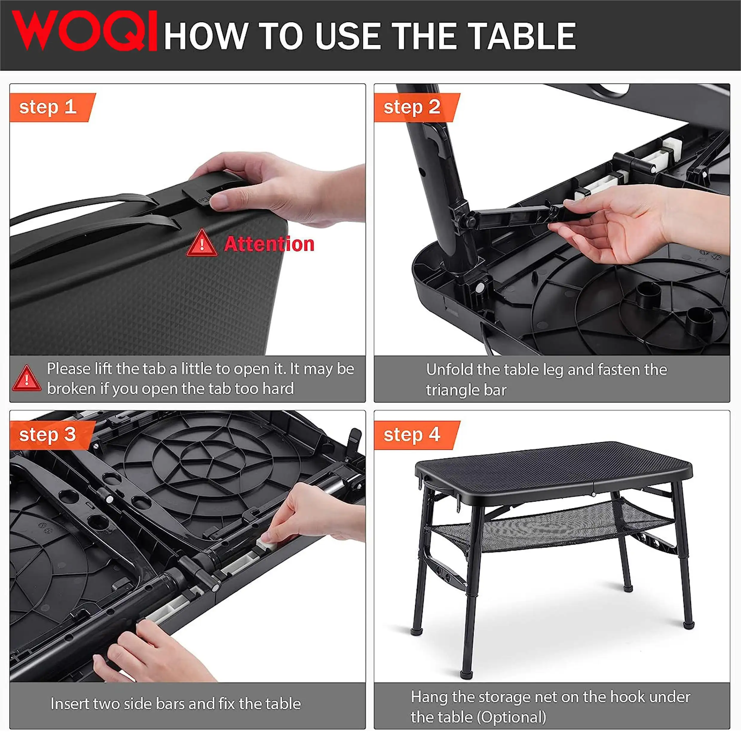 WOQI Folding Camping Table Portable   Adjustable  Height with Grid Layer Folding Table  Outdoor Barbecue Picnic Beach