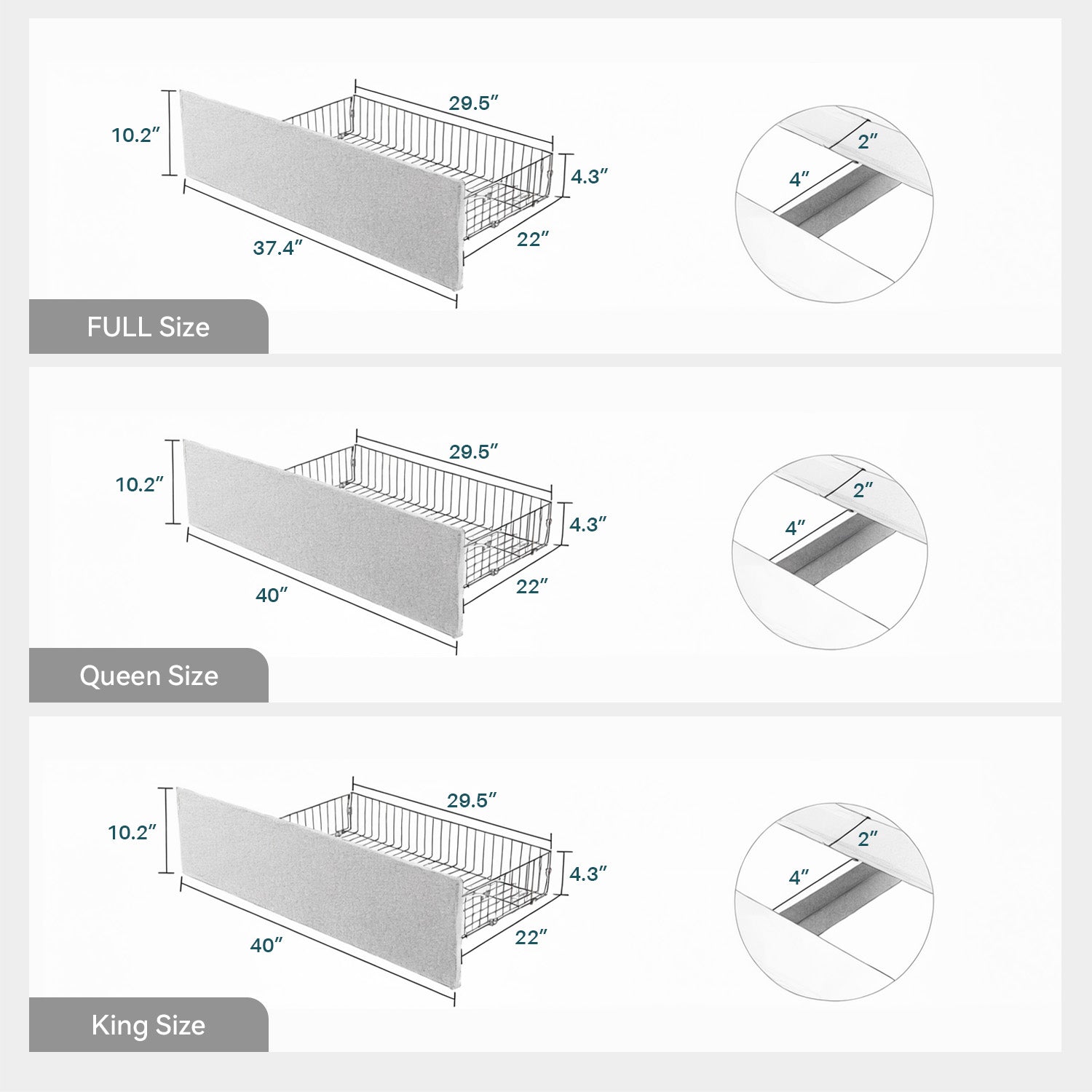 Upholstered Bed Frame with 4 Drawers Storage and Headboard with Wood Slat Support, No Box Spring Needed