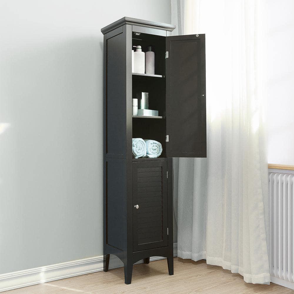 Teamson Home Simon 15 in W x 63 in H x 13 in D Bathroom Linen Storage Tower Cabinet with 2 Shutter Doors in Dark Espresso