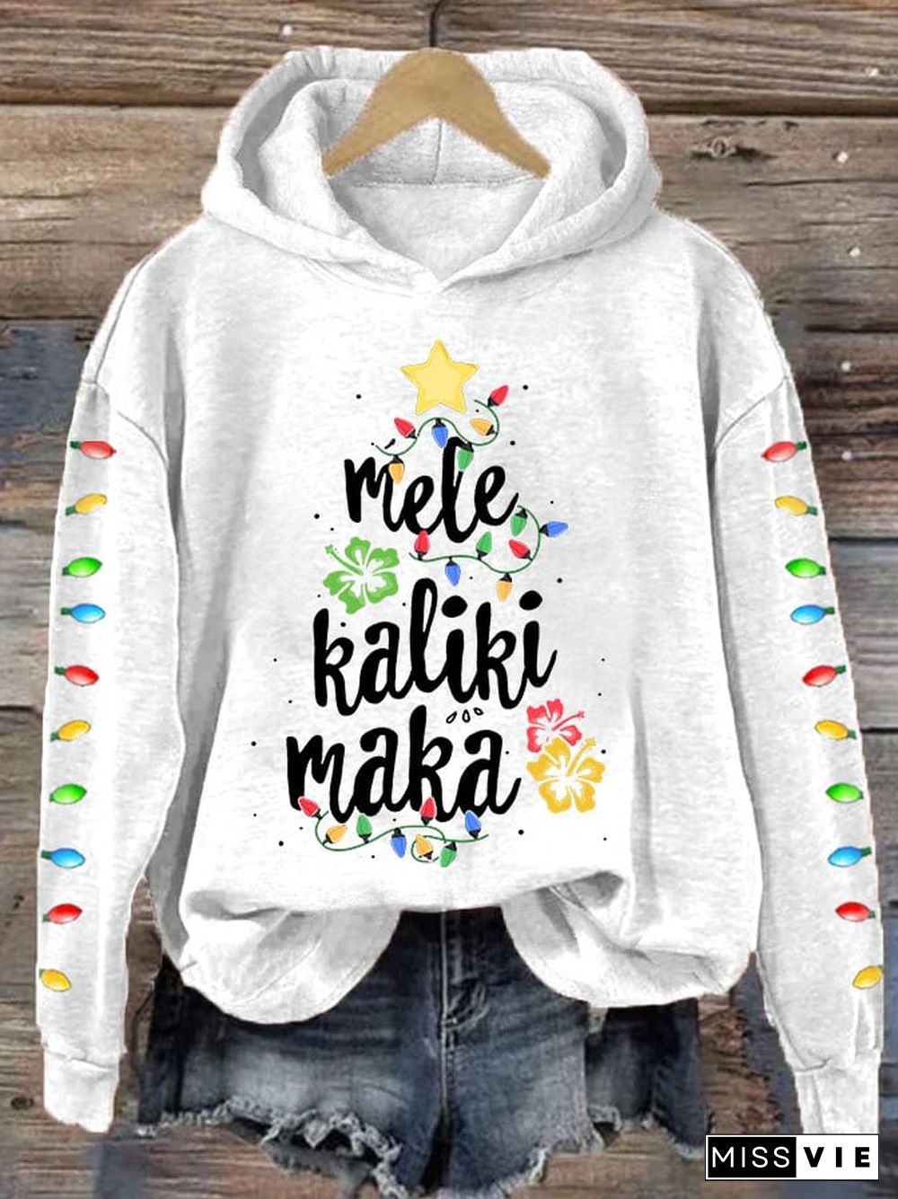 Women's Mele Kalikimaka Hawaii Christmas Print Hoodie