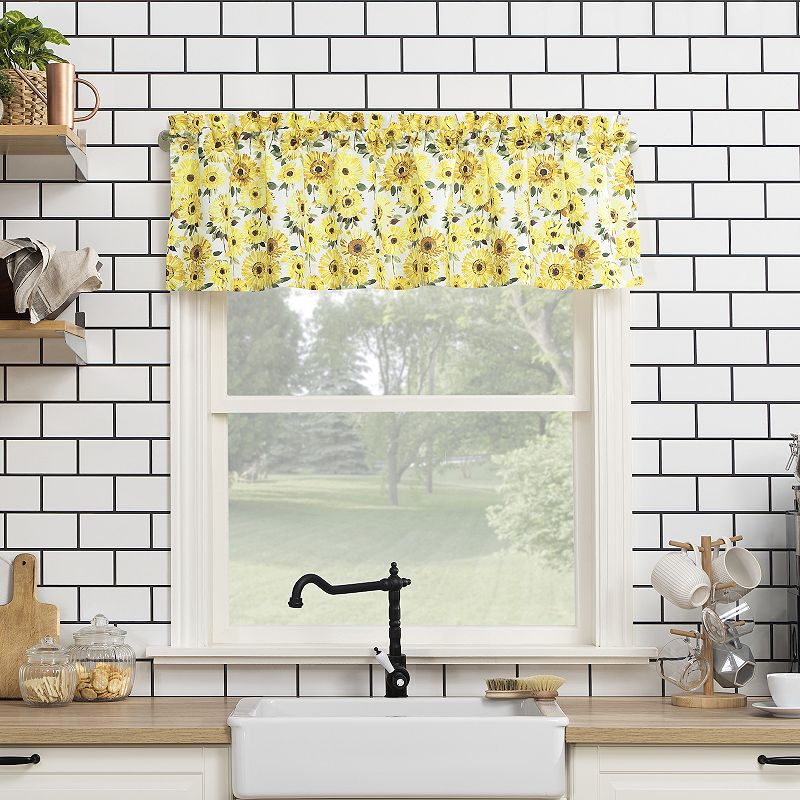 No. 918 Sunny Sunflower Print Semi-Sheer Rod Pocket Kitchen Valance