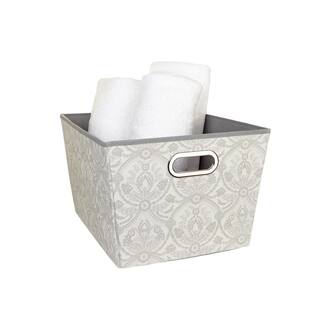 Laura Ashley 10 in. H x 14 in. W x 16 in. D Gray Fabric Cube Storage Bin LA-95613