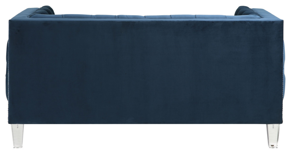 ACME Ansario Button Tufted Velvet Loveseat with Nailhead Trim in Blue   Contemporary   Loveseats   by Acme Furniture  Houzz