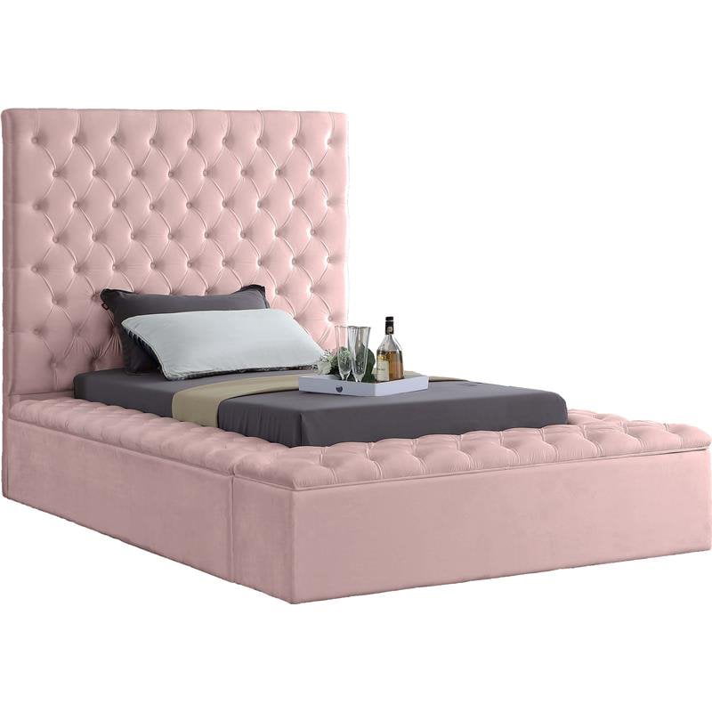 Meridian Furniture Bliss Solid Wood Tufted Velvet Twin Bed in Pink