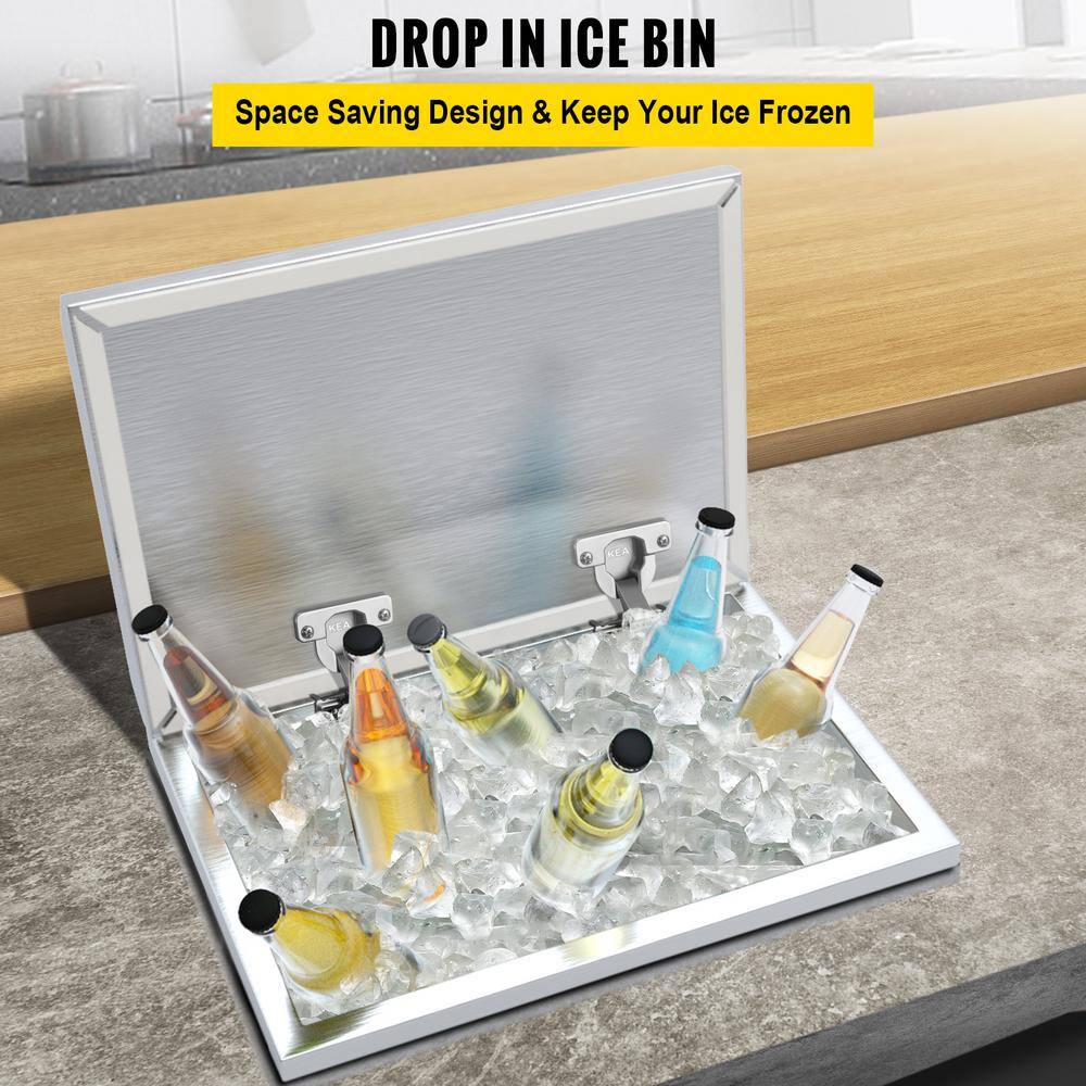 VEVOR 100 Qt. Drop-in Ice Cooler with Hinged Cover 28 in. x 19.9 in. x 17 in. Stainless Steel Drop in Ice Bin for Bar QRSJ28X20X171OH2PV0