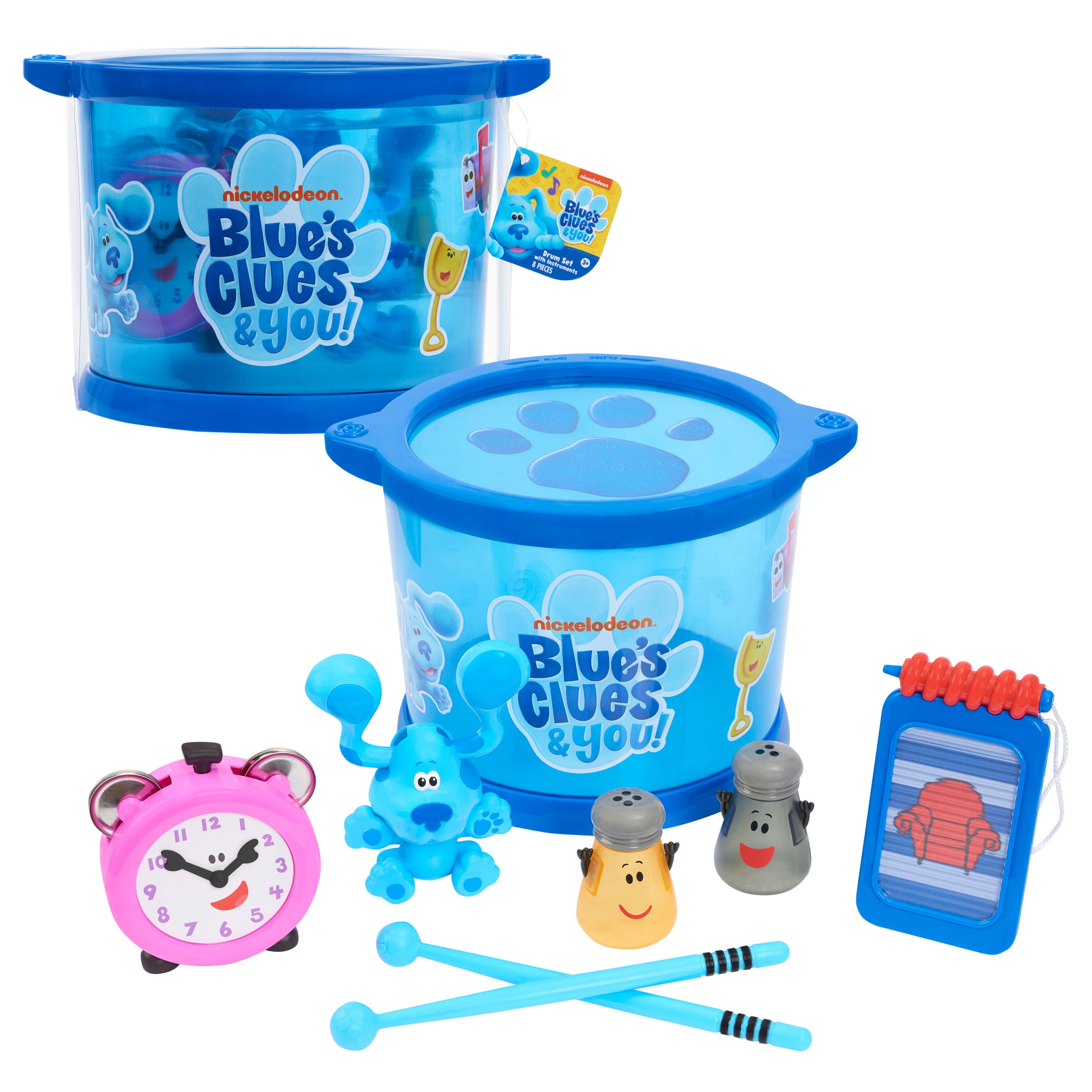 Blue's Clues and You! Musical Drum Set， Kids Toy Instruments， Drum， Tambourine， Washboard， Clackers， Shakers，  Kids Toys for Ages 3 Up， Gifts and Presents