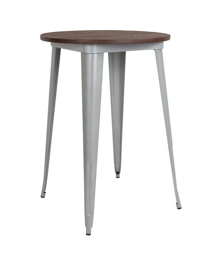 EMMA+OLIVER 30 Round Wood Metal Indoor Bar Height Table