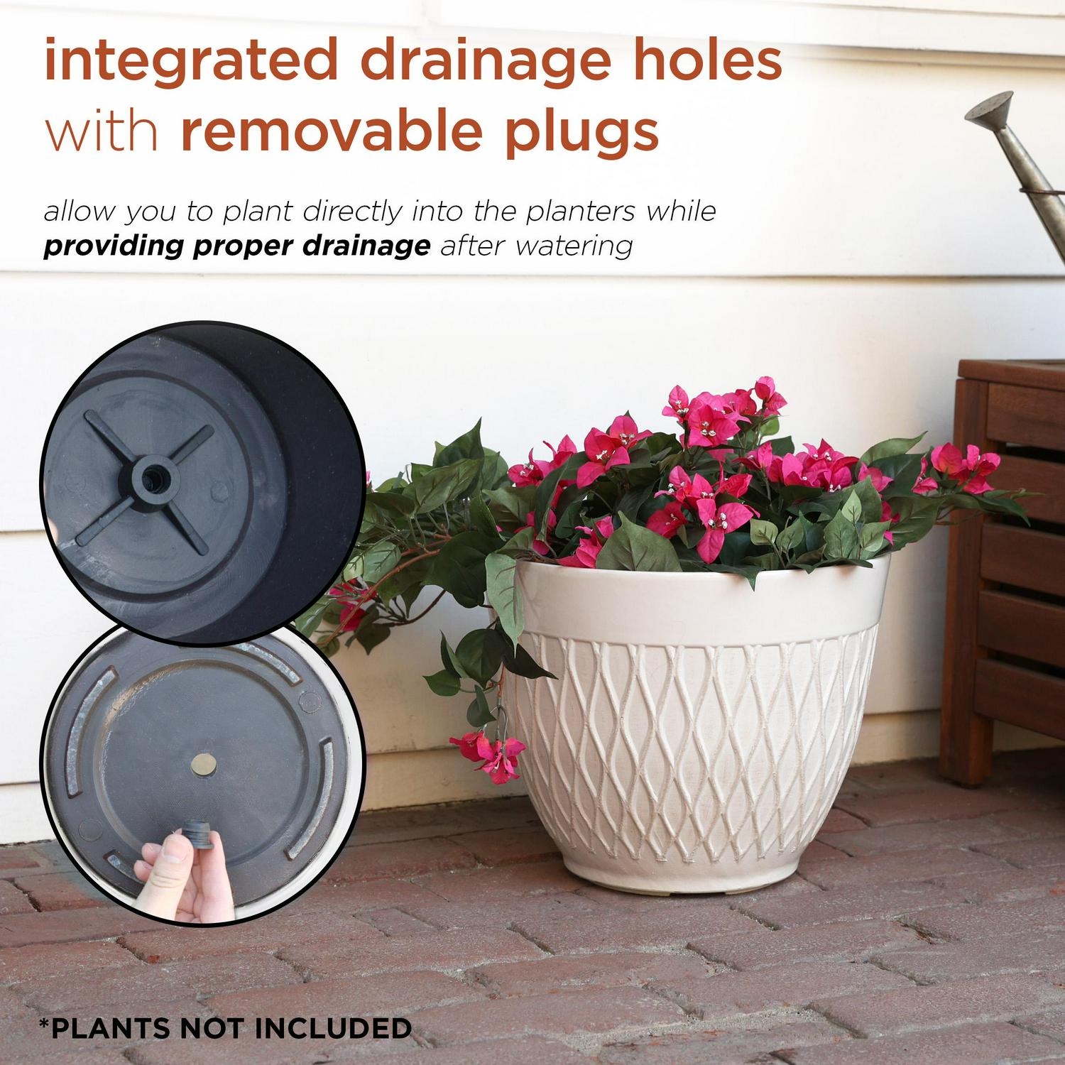 Alpine Corporation 15  x 12  StoneLook Planters with Drainage Holes White Set of 2  Crowdfused