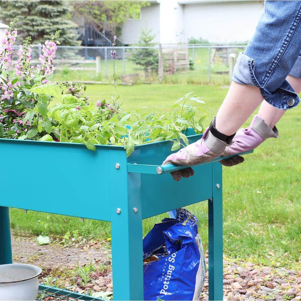 Sunnydaze Decor Galvanized Steel Mobile Raised Garden Bed Cart in Blue HB-229