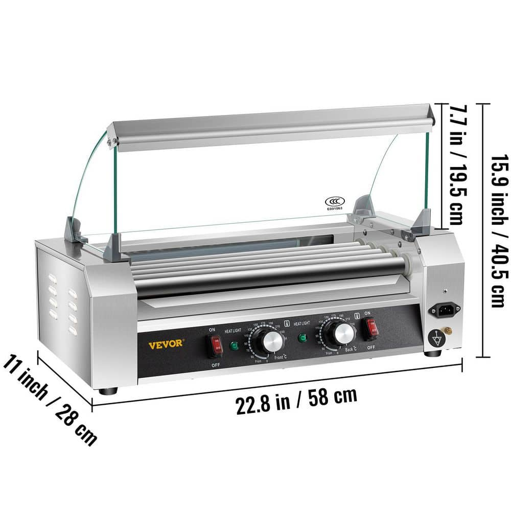 VEVOR 750 W Stainless Steel Sausage Grill Cooker Hot Dog Roller 12 Hot Dog Capacity 5-Rollers with Cover Indoor Grills,Silver GYGRGJBX5110V4NFHV1