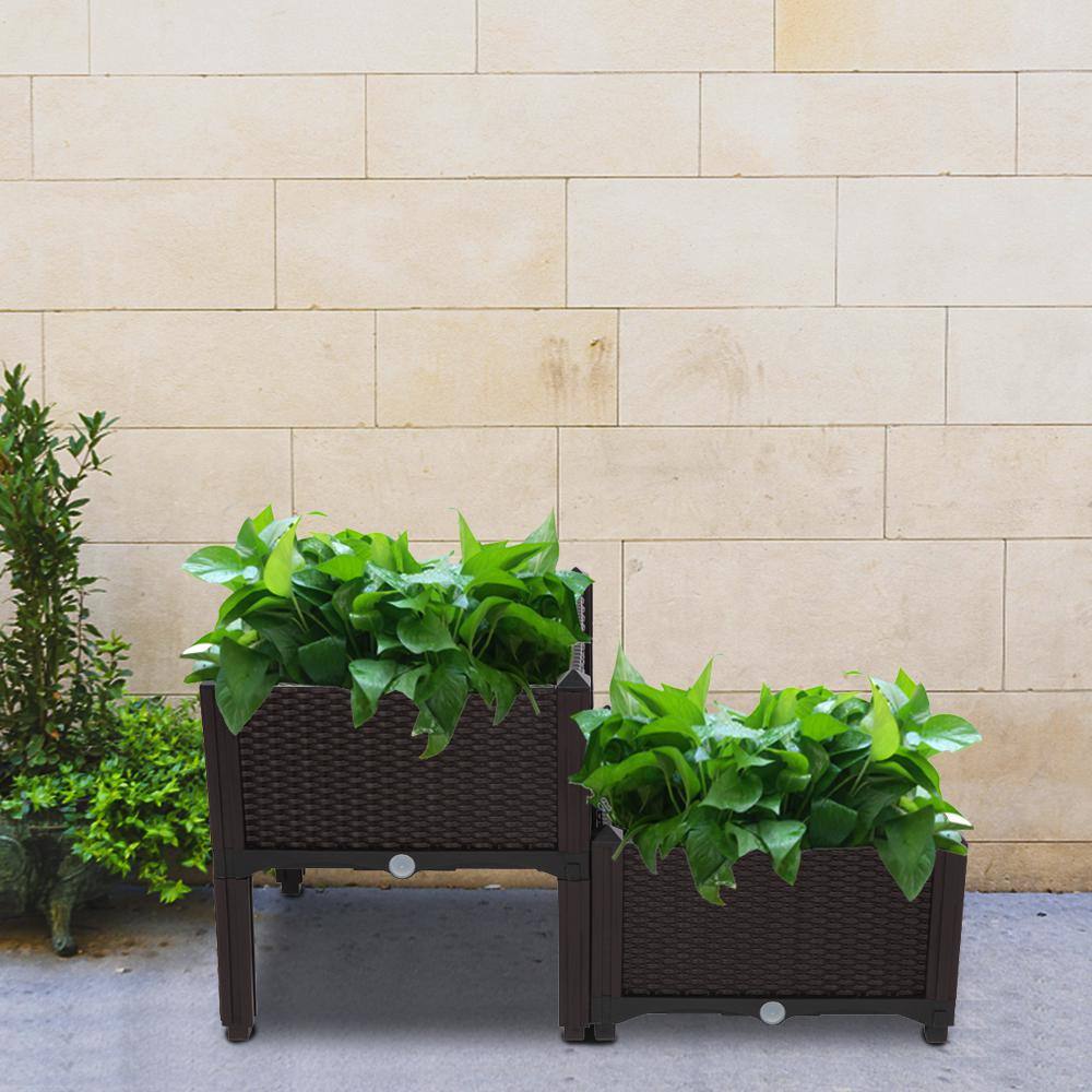 Winado 15 in. W x 10 in. H Brown Plastic Raised Garden Bed (2-Pack) 288053908485