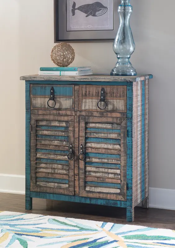 Calypso Rustic Blue 2 Drawers 2-Door Console