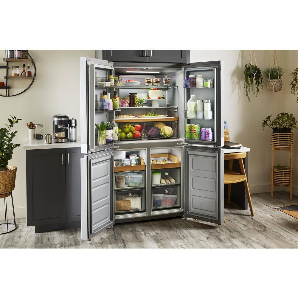 KitchenAid 19.4 cu. ft. 36 in. W Counter-Depth 4-Door Refrigerator with PrintShield Finish KRQC506MPS